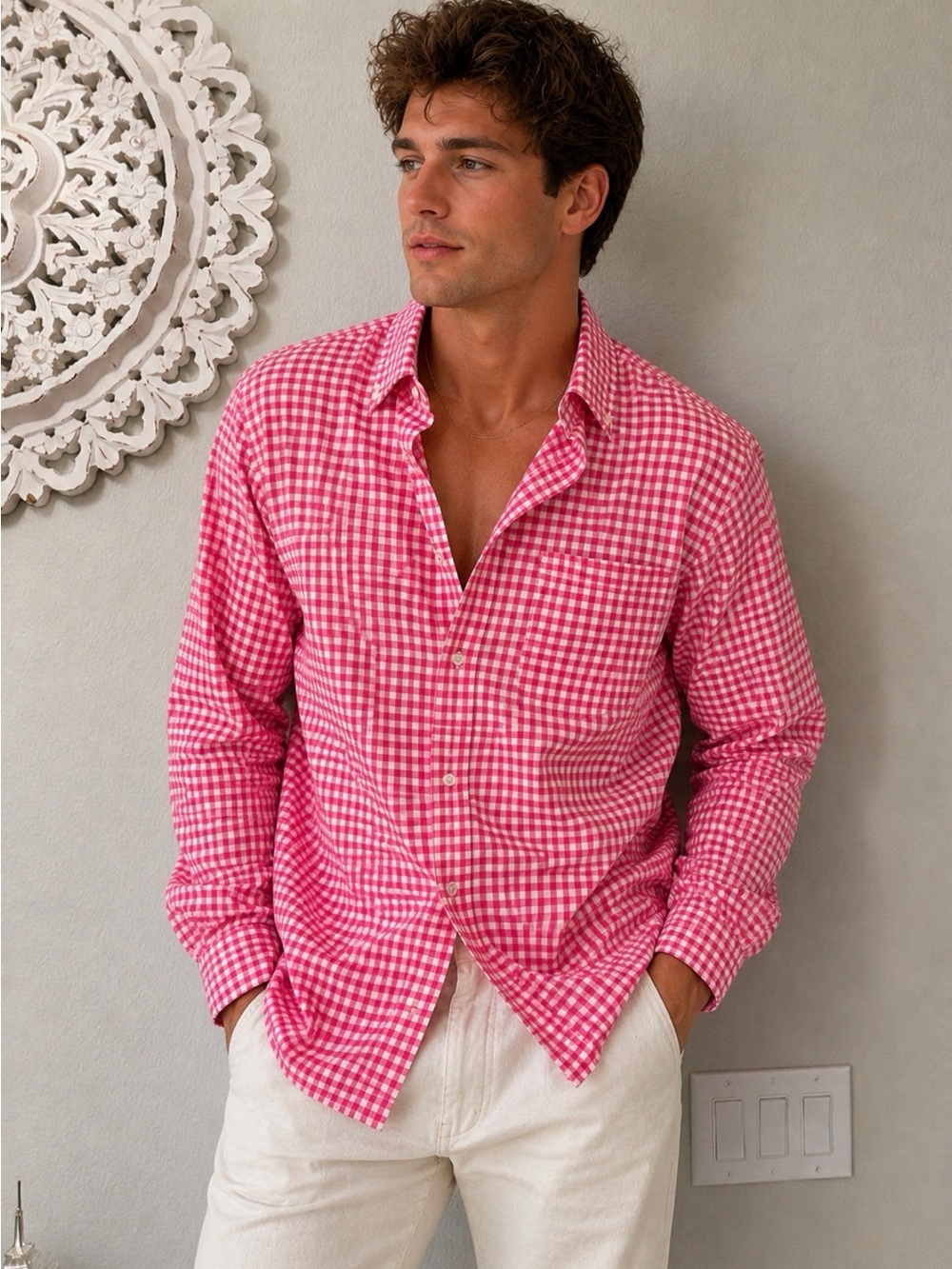 Vineyard Vines Pink and White Gingham Performance Shirt